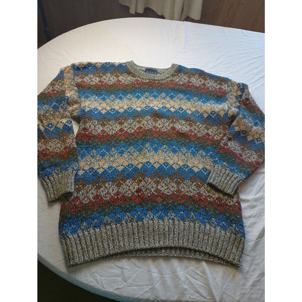 Vintage 90s Sweater Mens‎ XL Hand Framed Striped Gant Brown Blue Tan 6